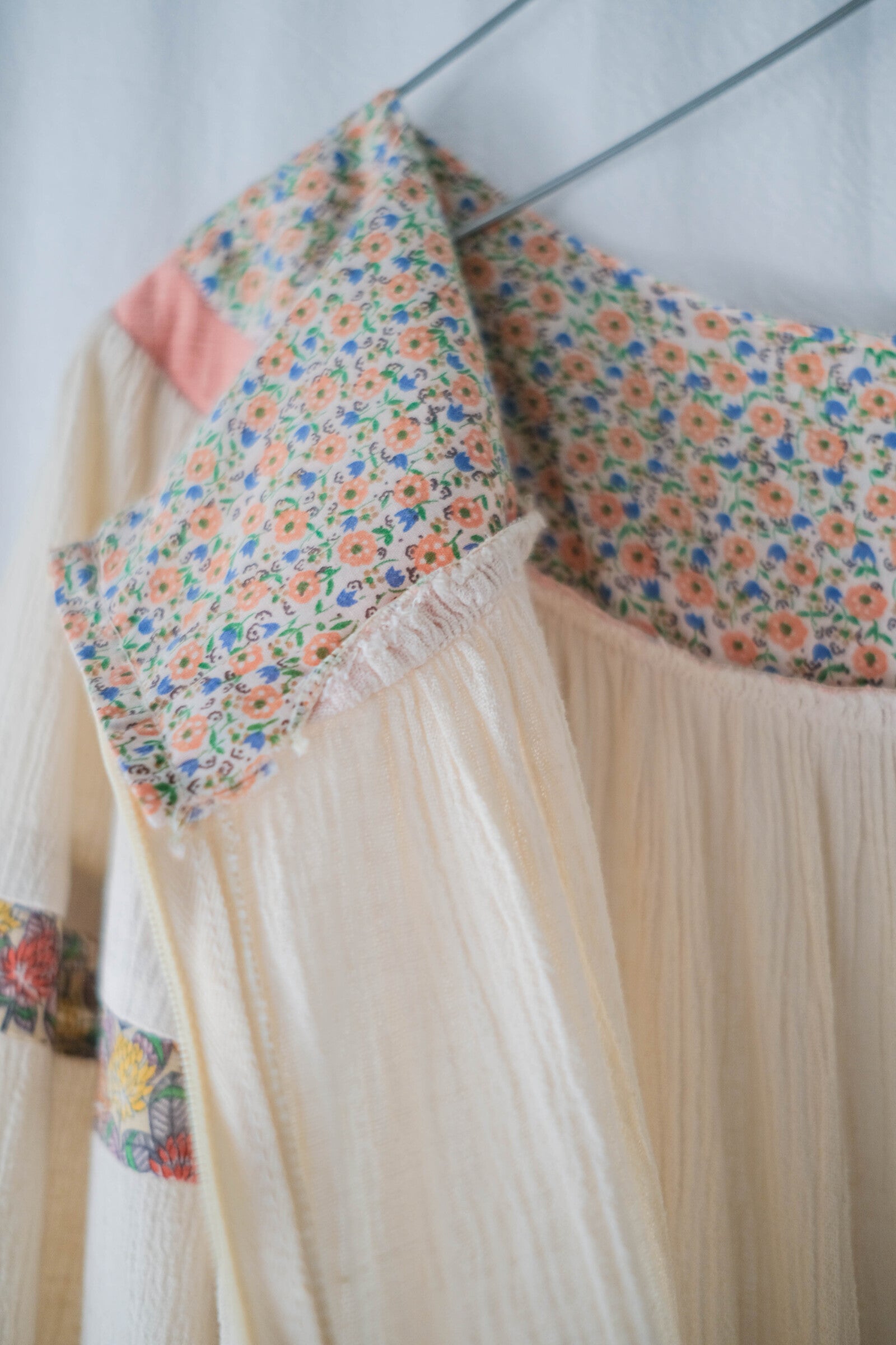 1970’s Tiered Cotton Gauze Belted Dress / 鄉村風棉紗拼接花布蛋糕長裙
