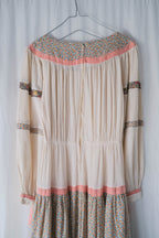 1970’s Tiered Cotton Gauze Belted Dress / 鄉村風棉紗拼接花布蛋糕長裙
