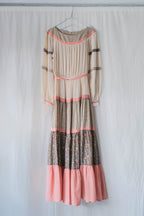 1970’s Tiered Cotton Gauze Belted Dress / 鄉村風棉紗拼接花布蛋糕長裙