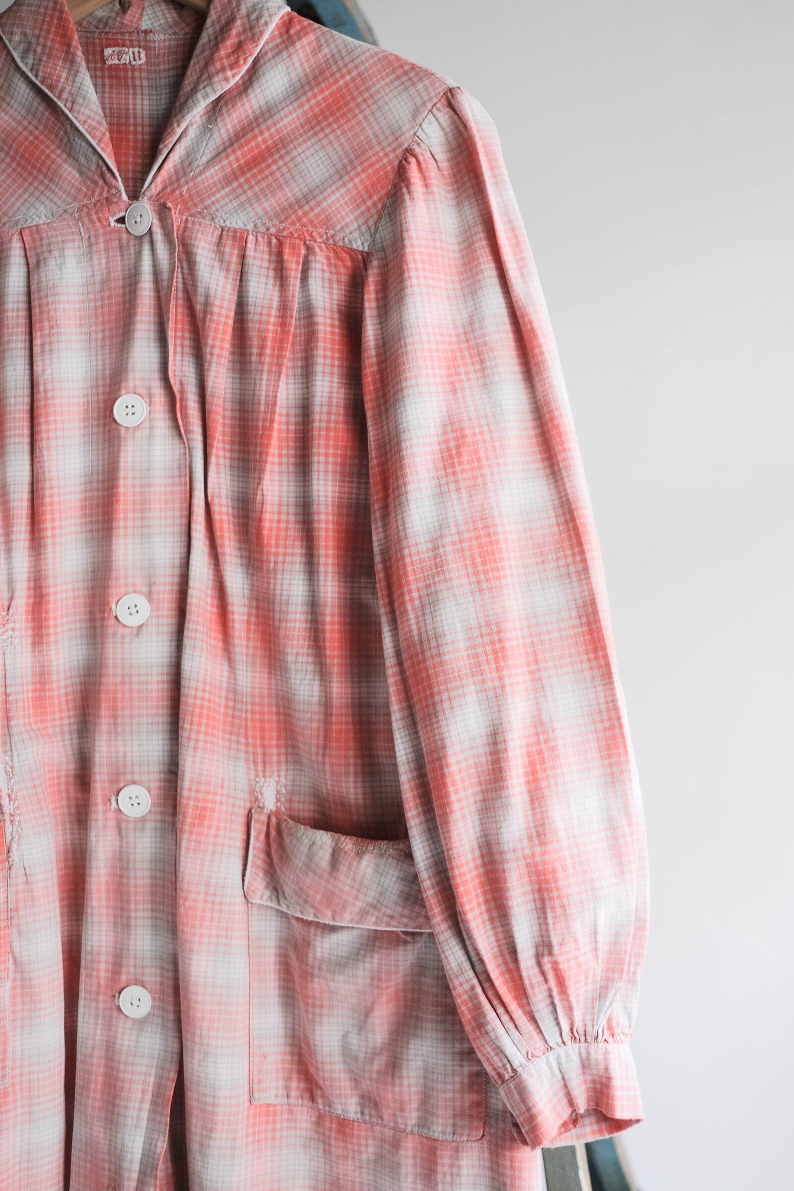 1950's French Shadow Plaid Work Dress / 法國漸層格紋工作洋裝