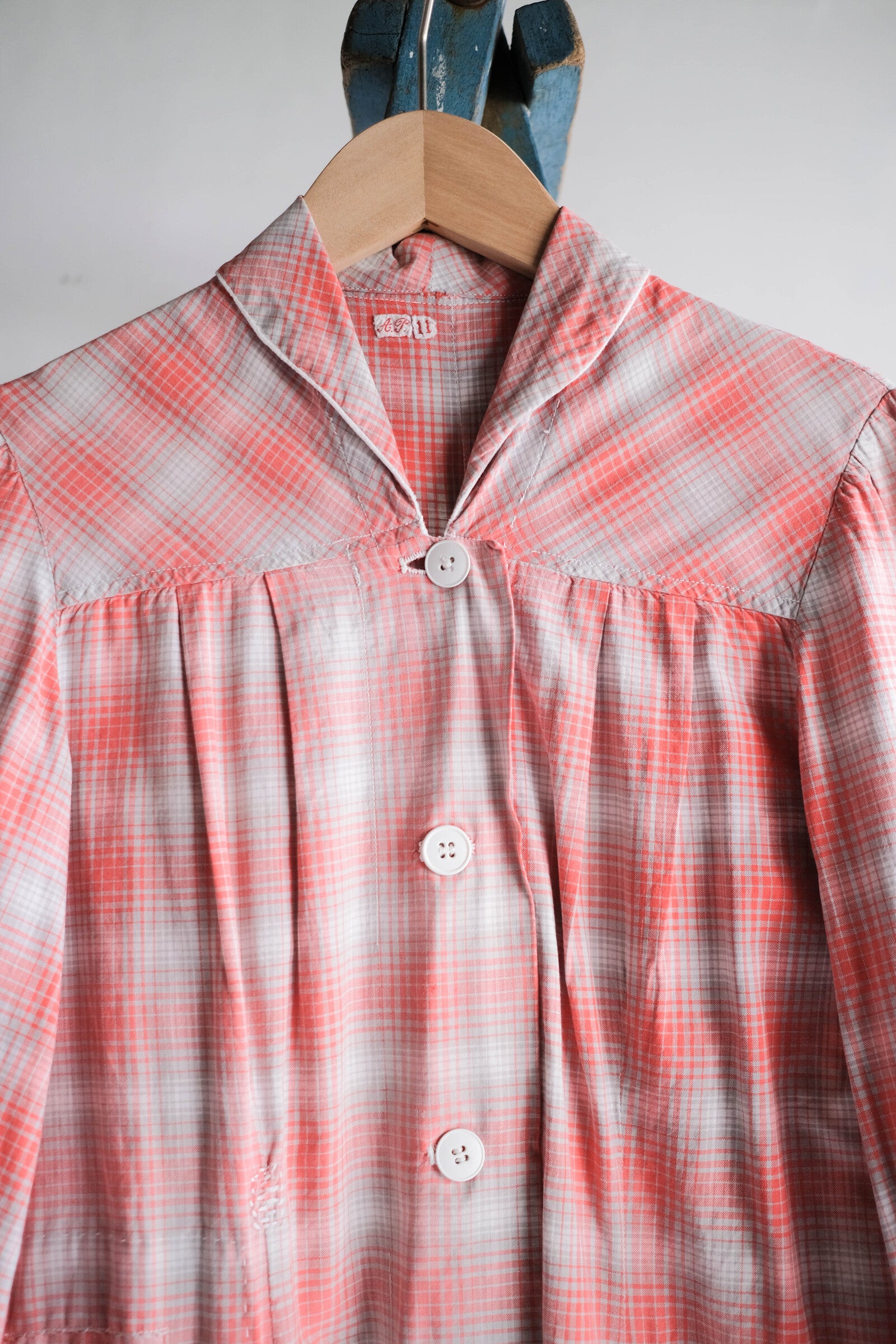 1950's French Shadow Plaid Work Dress / 法國漸層格紋工作洋裝