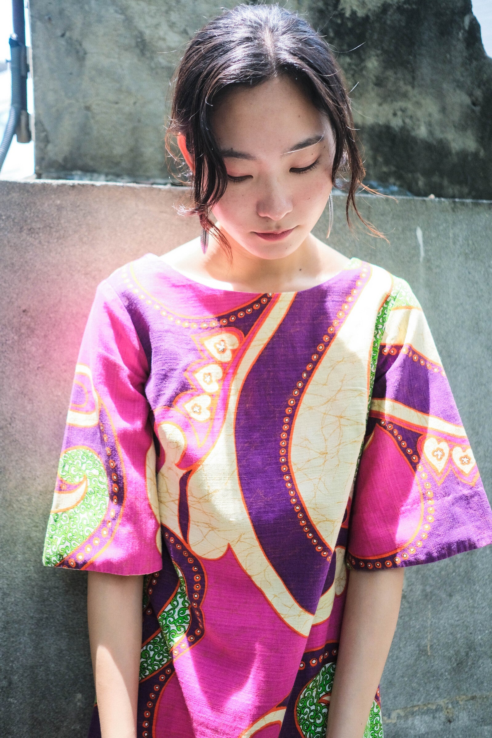 1970's Hawaiian Bark Cloth Dress / 夏威夷樹皮布洋裝