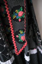 1970's Ethnic Style Floral Print Lace Dress / 民族感拼接花布水玉洋裝