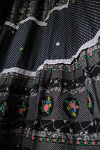 1970's Ethnic Style Floral Print Lace Dress / 民族感拼接花布水玉洋裝