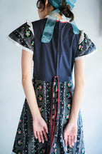 1970's Ethnic Style Floral Print Lace Dress / 民族感拼接花布水玉洋裝