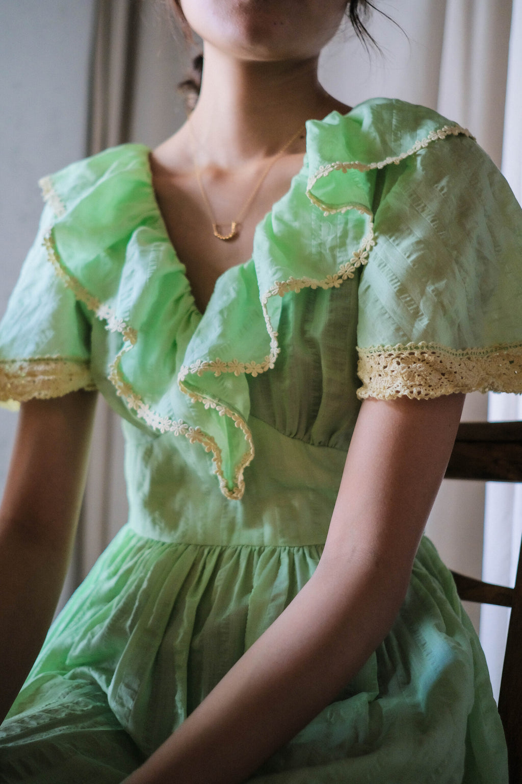 1970’s Mint Green Seersucker Dress / 薄荷泡泡紗洋裝