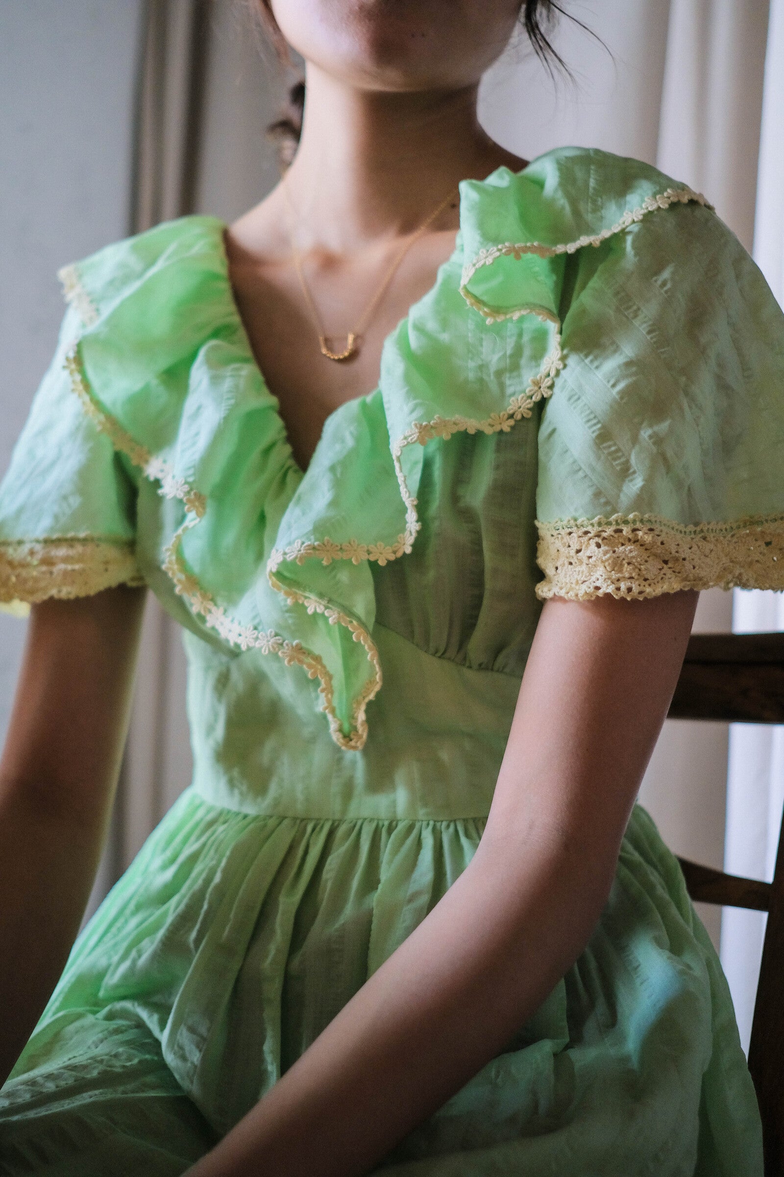 1970’s Mint Green Seersucker Dress / 薄荷泡泡紗洋裝