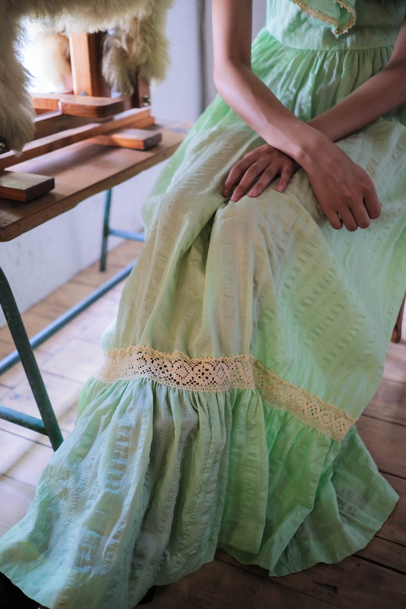 1970’s Mint Green Seersucker Dress / 薄荷泡泡紗洋裝