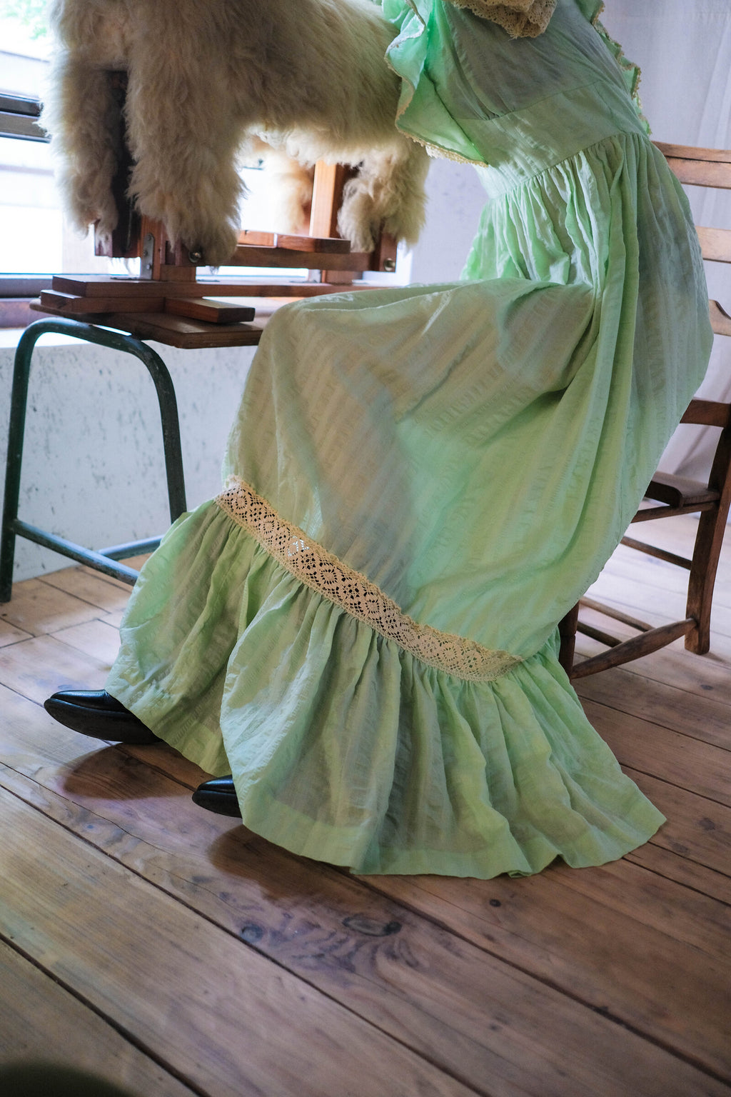1970’s Mint Green Seersucker Dress / 薄荷泡泡紗洋裝