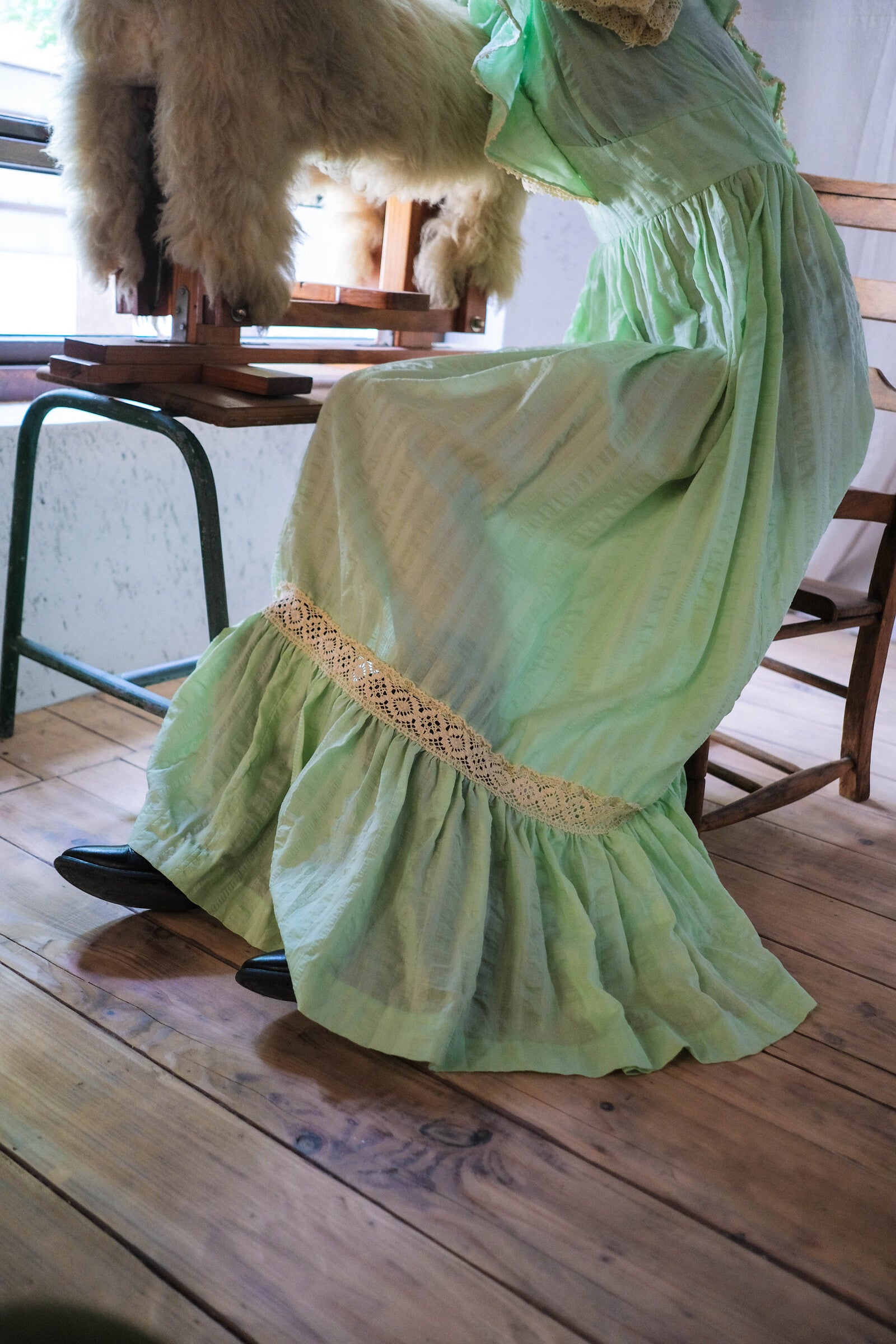1970’s Mint Green Seersucker Dress / 薄荷泡泡紗洋裝