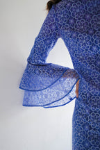 1970's Lace Flare Sleeve Dress / 藍花丹喇叭袖連衣裙