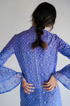 1970's Lace Flare Sleeve Dress / 藍花丹喇叭袖連衣裙