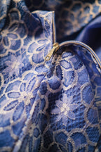 1970's Lace Flare Sleeve Dress / 藍花丹喇叭袖連衣裙