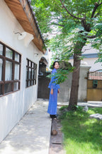 1970's Lace Flare Sleeve Dress / 藍花丹喇叭袖連衣裙