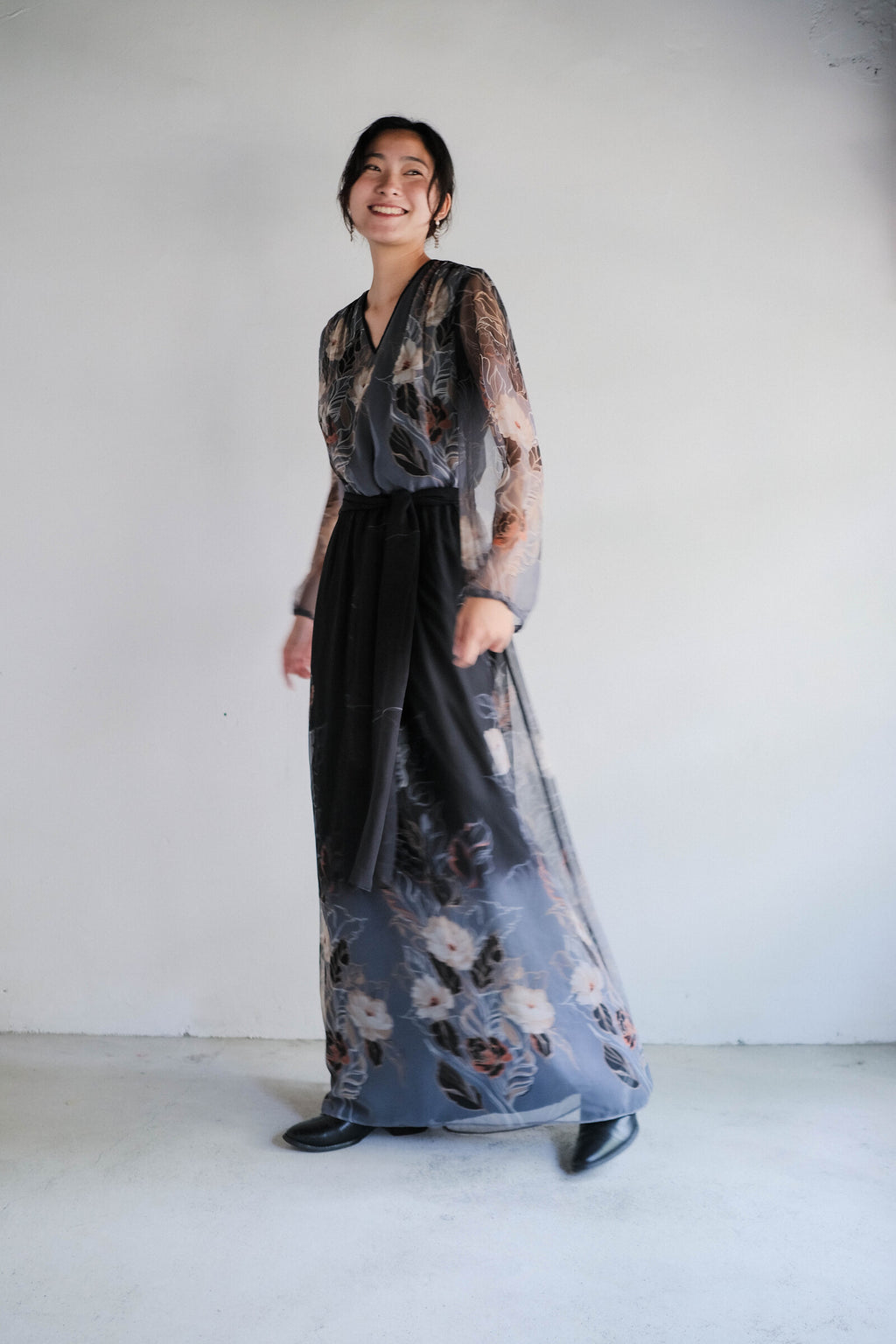 1970's "Verena Modelle" Floral Print Sheer Dress / 花卉透膚洋裝