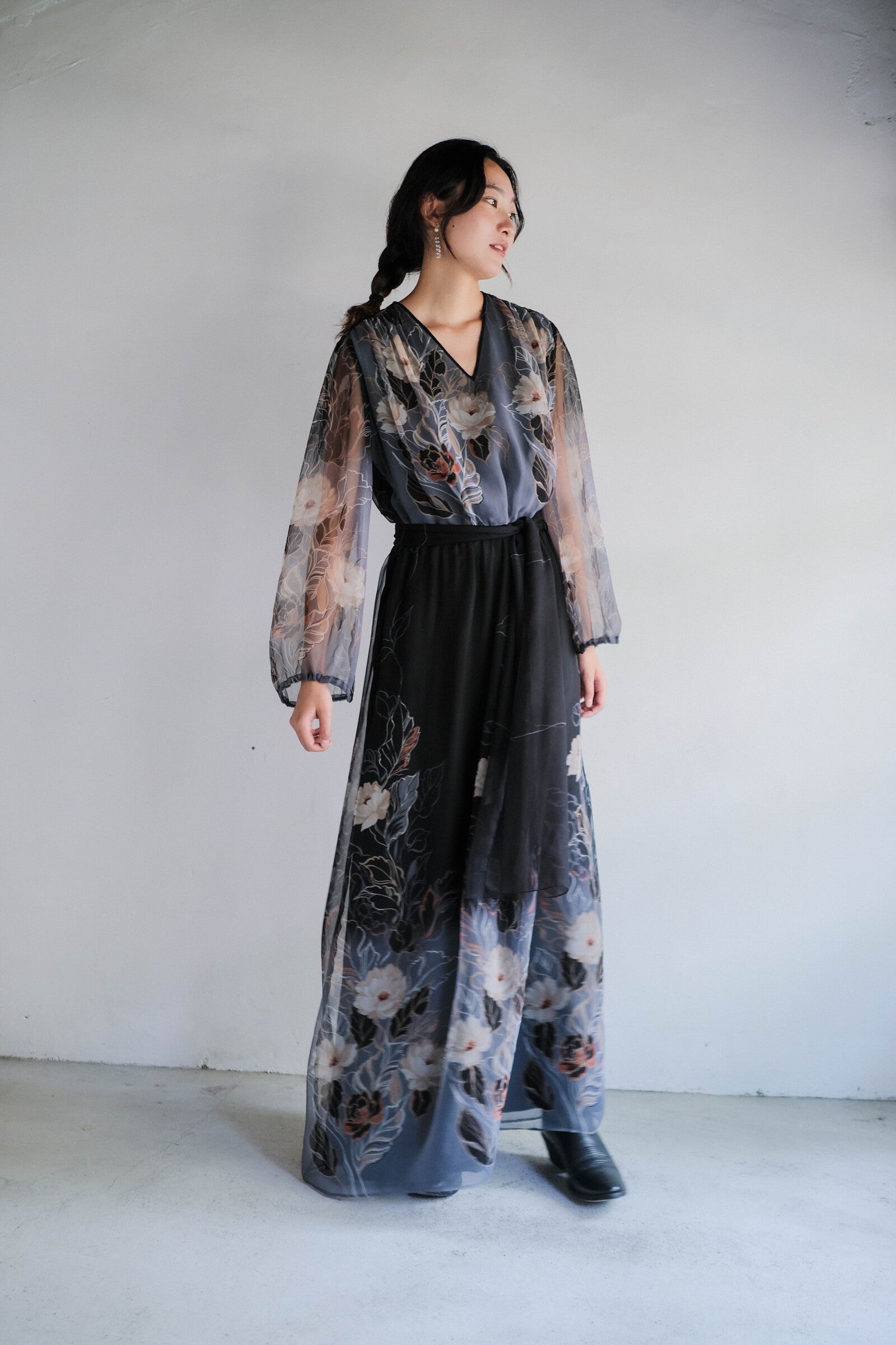 1970's "Verena Modelle" Floral Print Sheer Dress / 花卉透膚洋裝