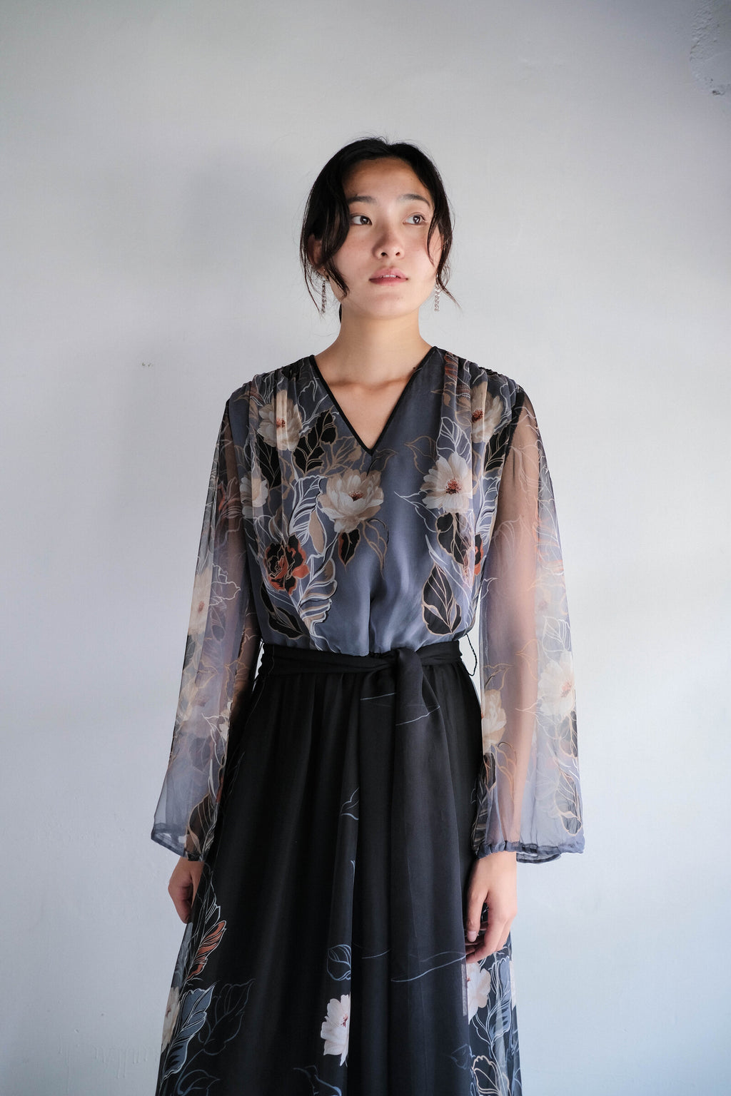 1970's "Verena Modelle" Floral Print Sheer Dress / 花卉透膚洋裝