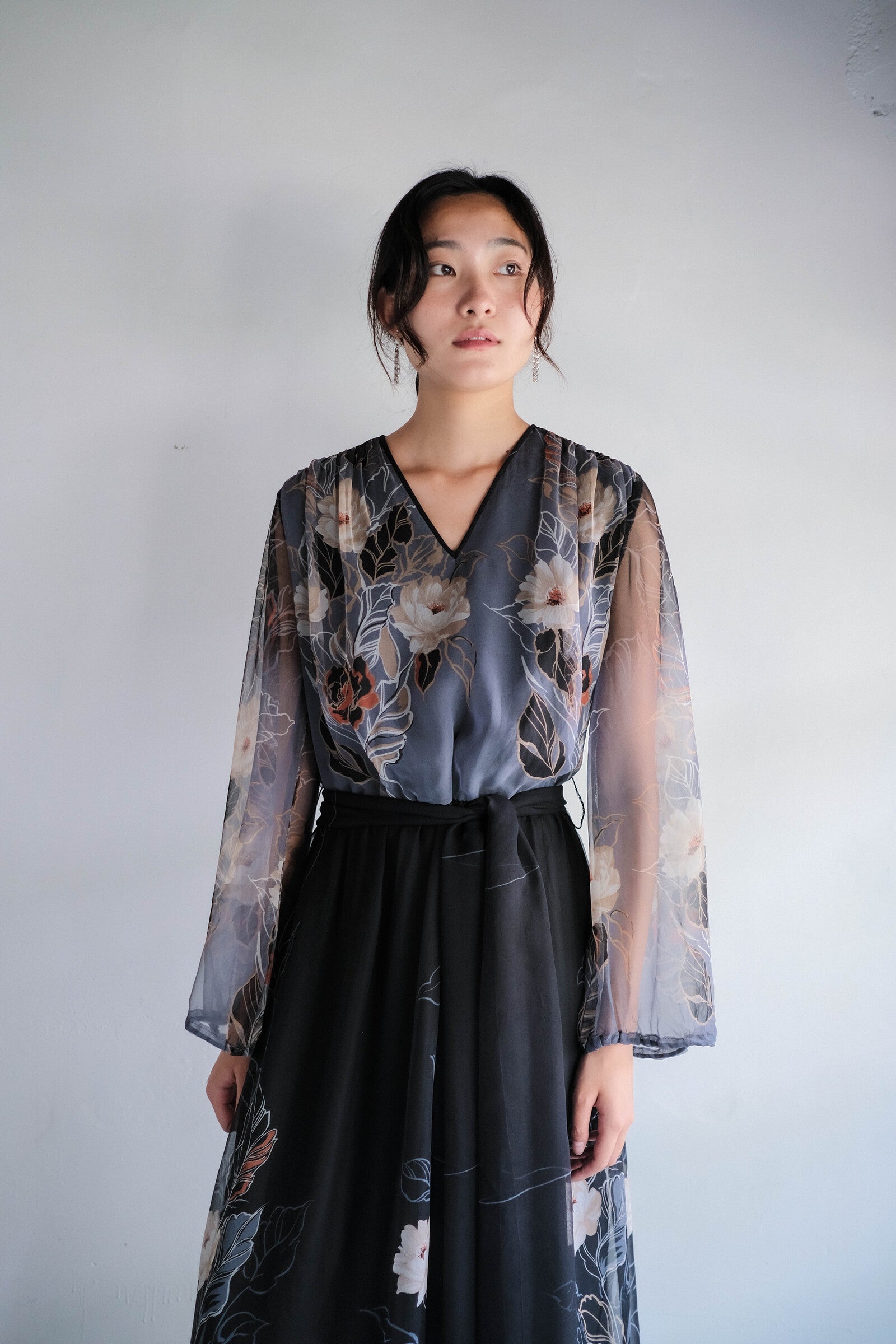 1970's "Verena Modelle" Floral Print Sheer Dress / 花卉透膚洋裝