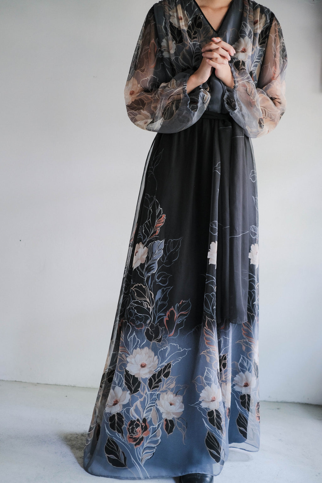 1970's "Verena Modelle" Floral Print Sheer Dress / 花卉透膚洋裝