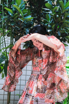 1970's Floral Flare Sleeve Maxi Dress