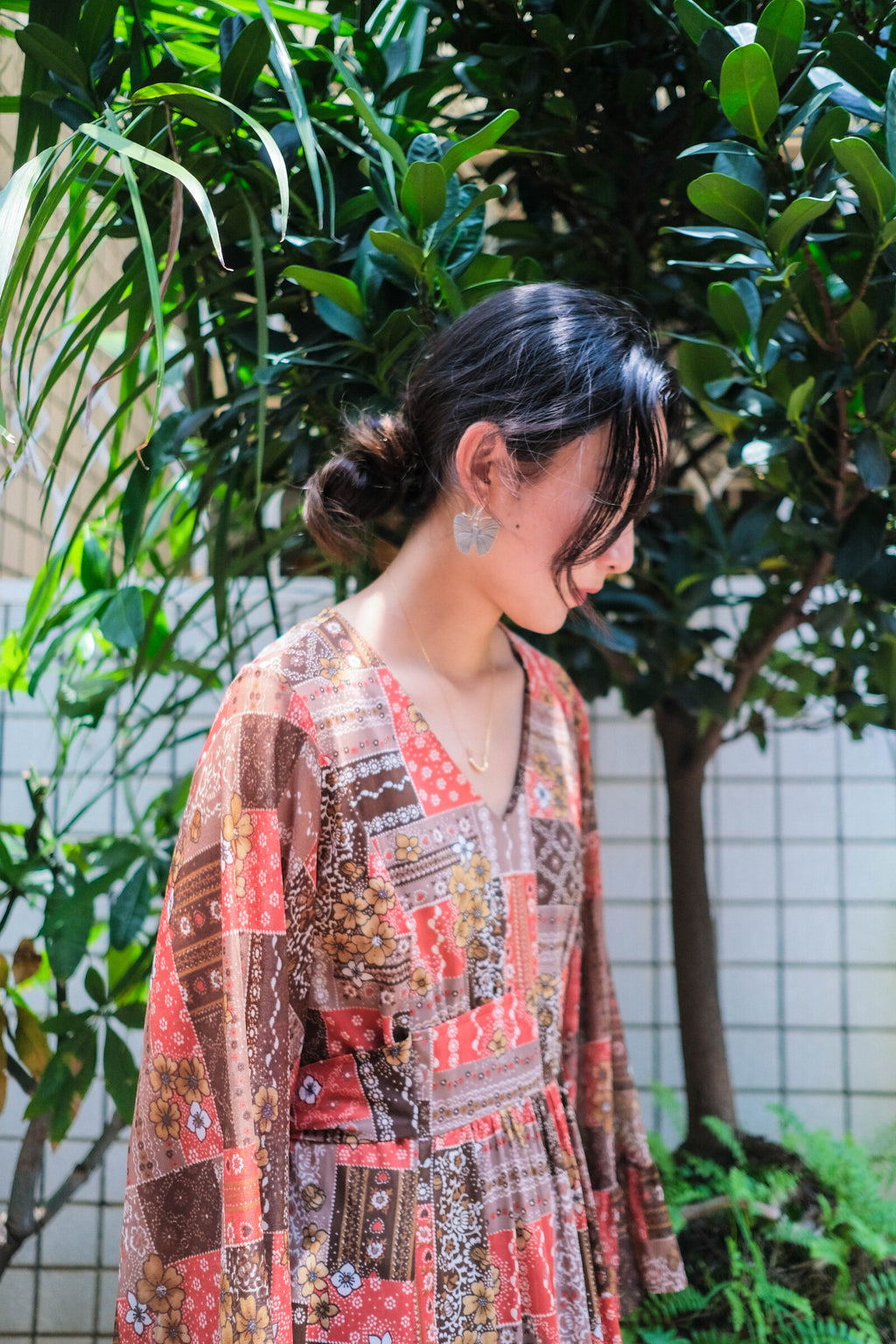 1970's Floral Flare Sleeve Maxi Dress