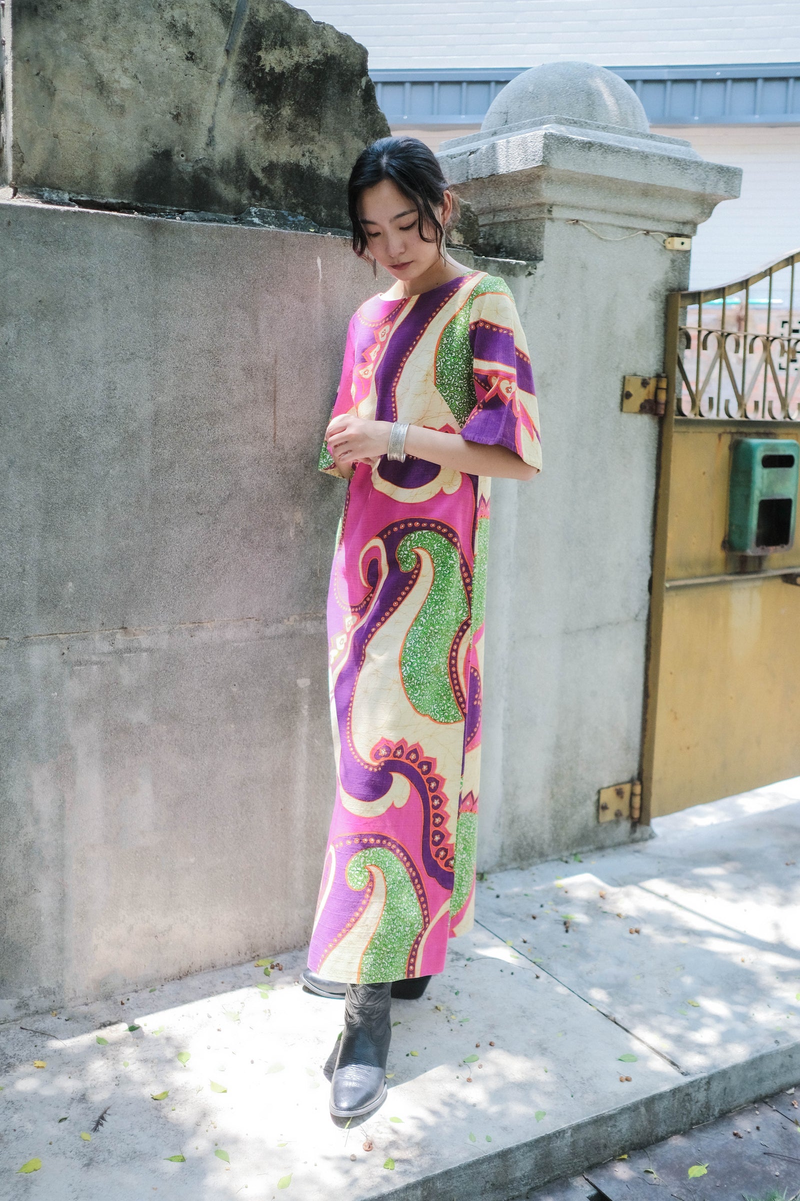 1970's Hawaiian Bark Cloth Dress / 夏威夷樹皮布洋裝