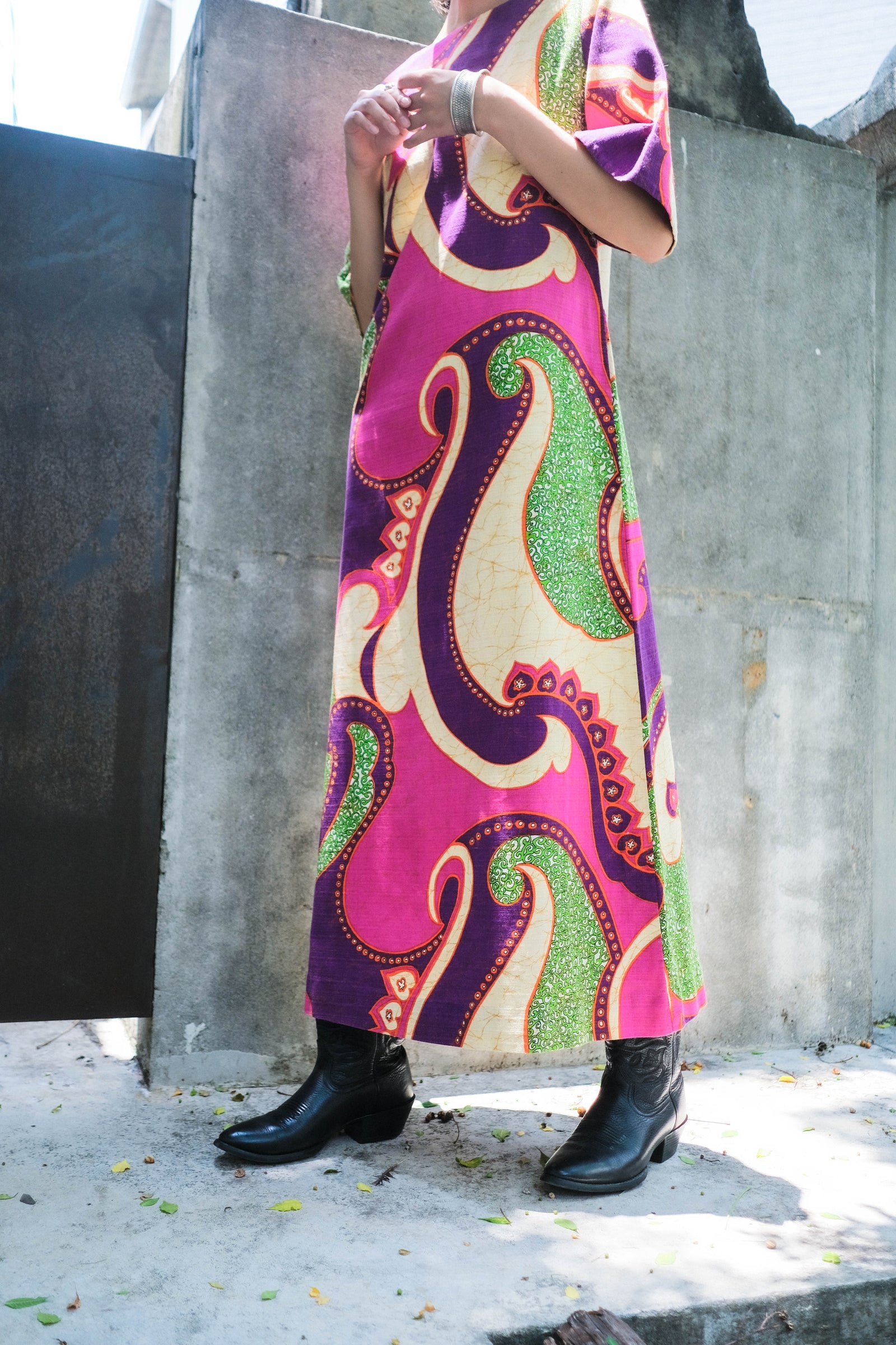 1970's Hawaiian Bark Cloth Dress / 夏威夷樹皮布洋裝