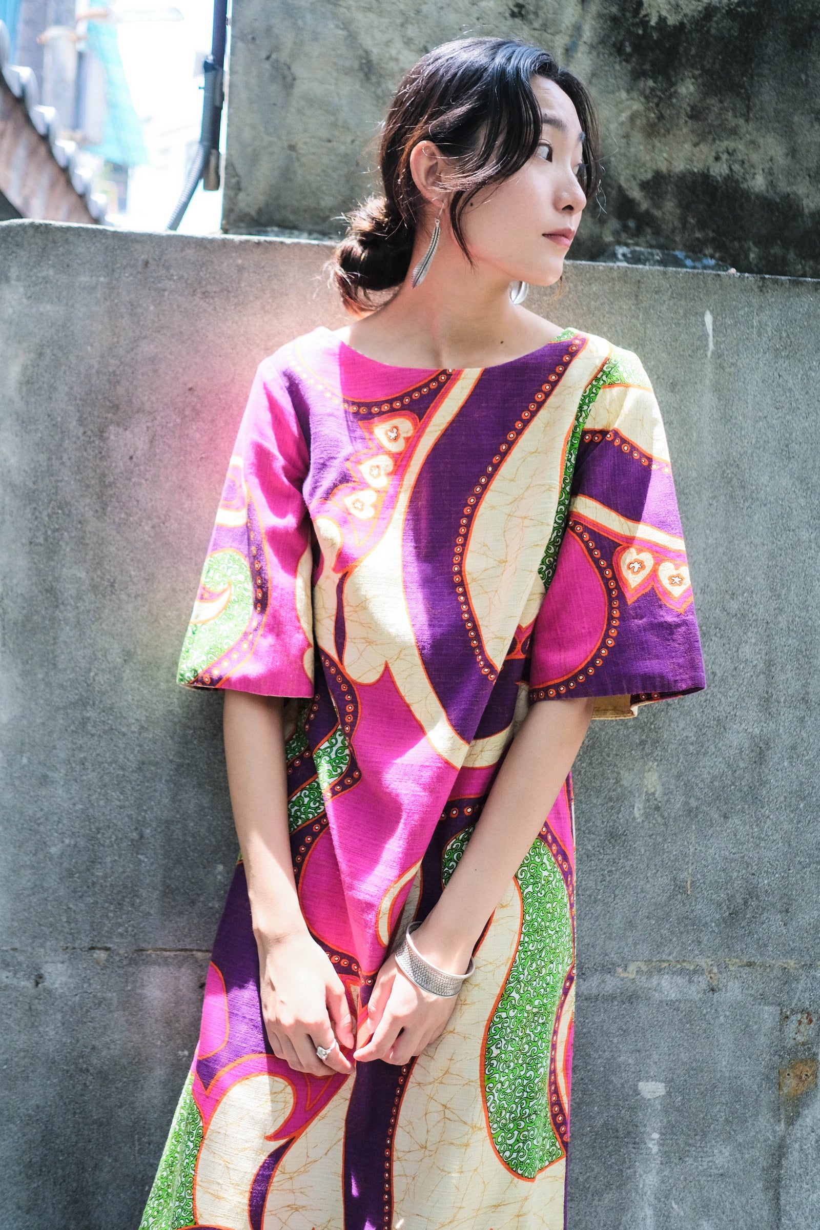 1970's Hawaiian Bark Cloth Dress / 夏威夷樹皮布洋裝