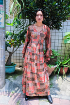 1970's Floral Flare Sleeve Maxi Dress