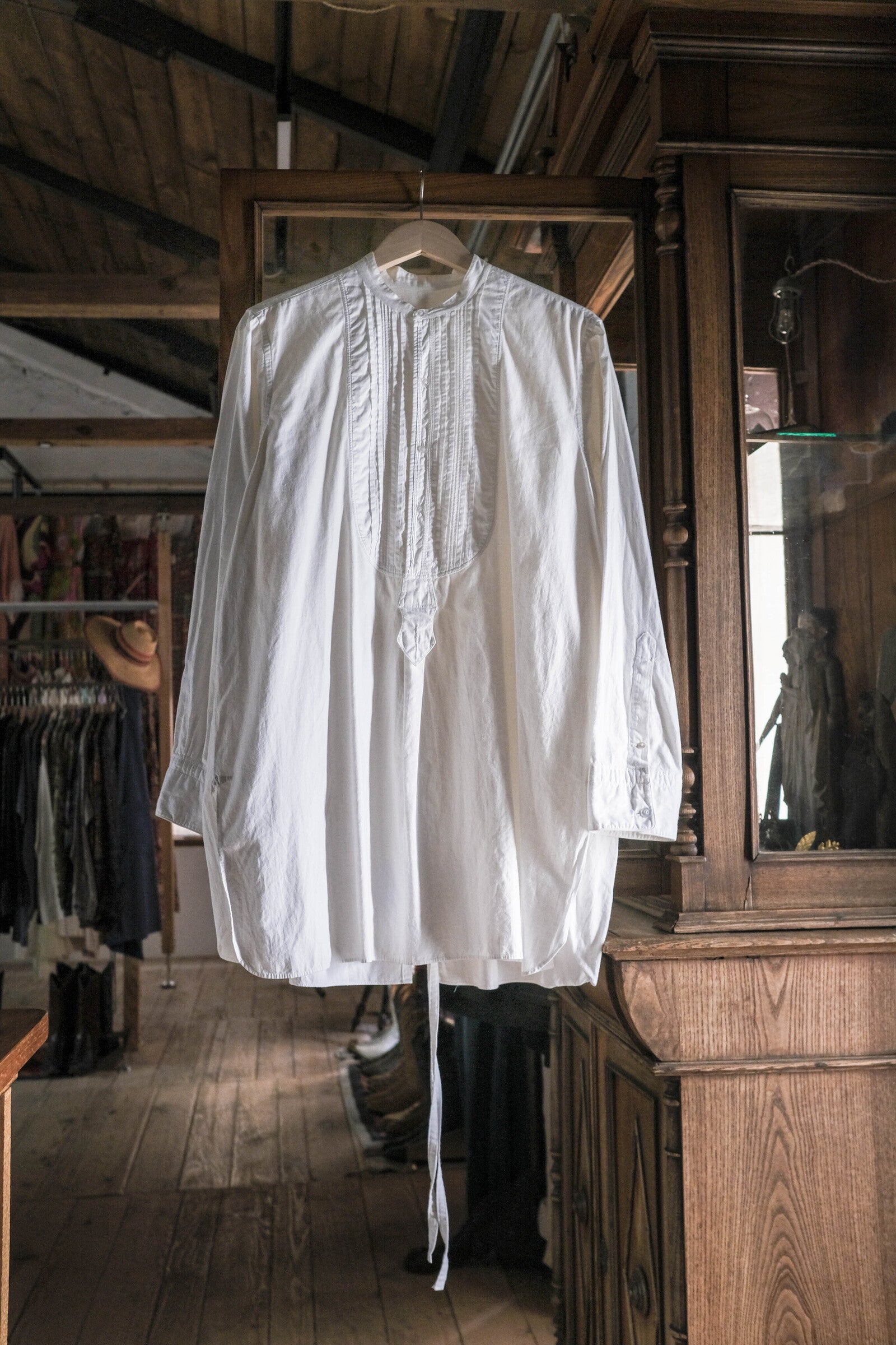 1910-1920’s Vintage European / France Open-Back Drawstring Dress Shirt / 歐洲露背綁繩禮服襯衫