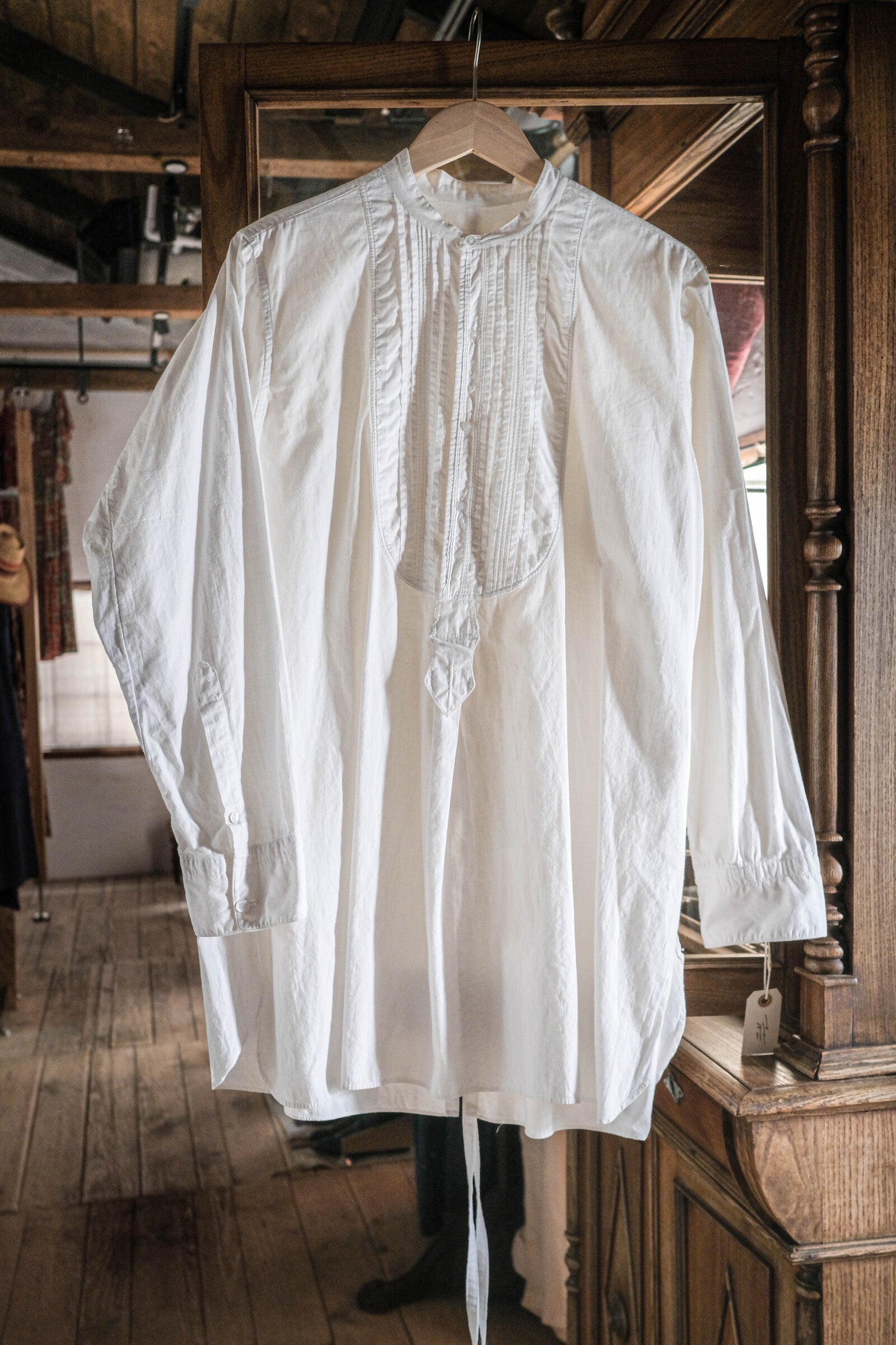 1910-1920’s Vintage European / France Open-Back Drawstring Dress Shirt / 歐洲露背綁繩禮服襯衫