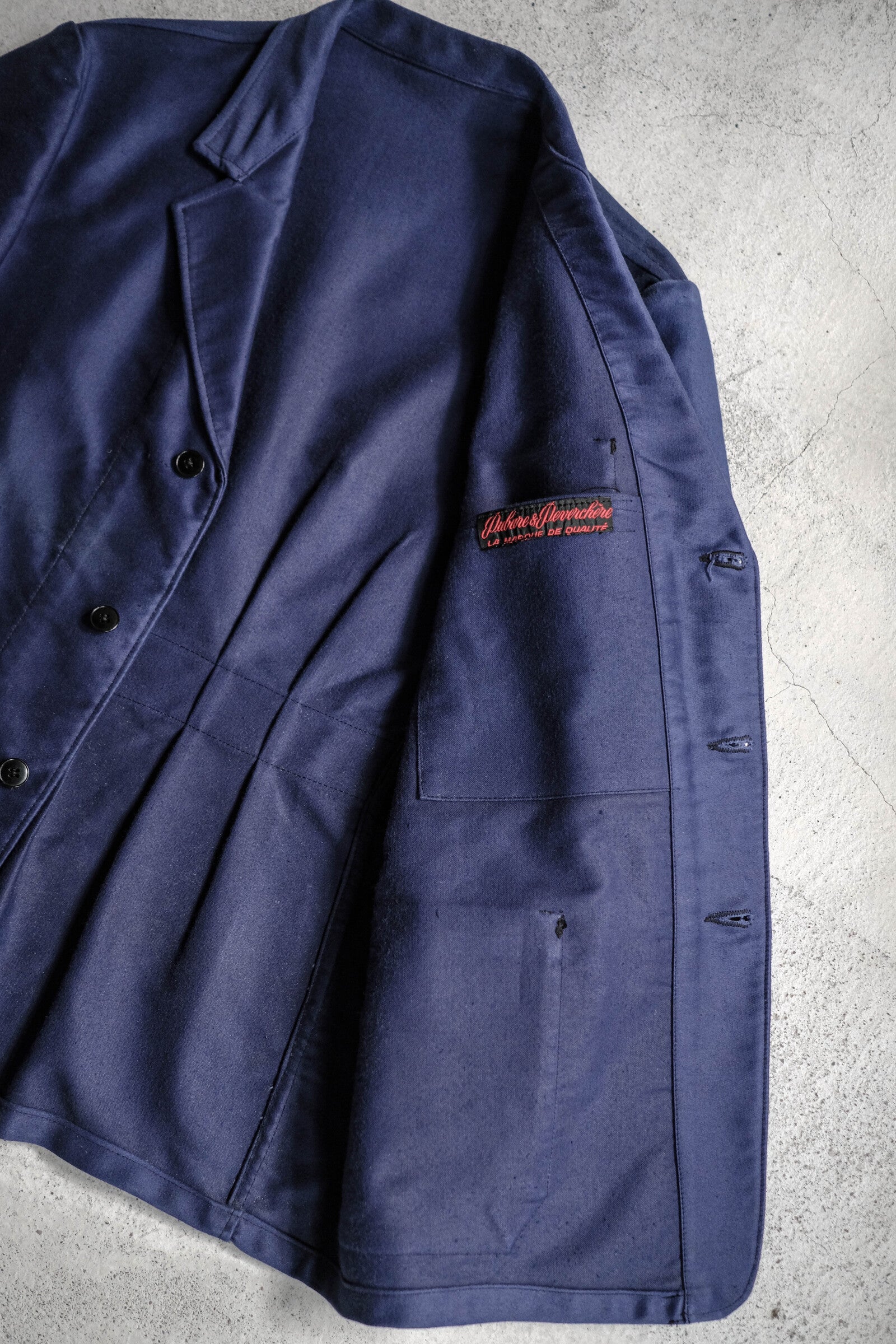 1950's French Moleskin Indigo Blazer Collar Work Jacket / 法國藍染西領工作外套