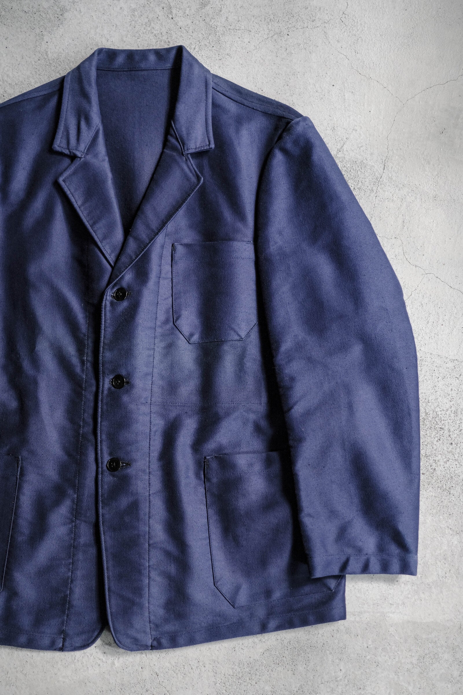 1950's French Moleskin Indigo Blazer Collar Work Jacket / 法國藍染西領工作外套