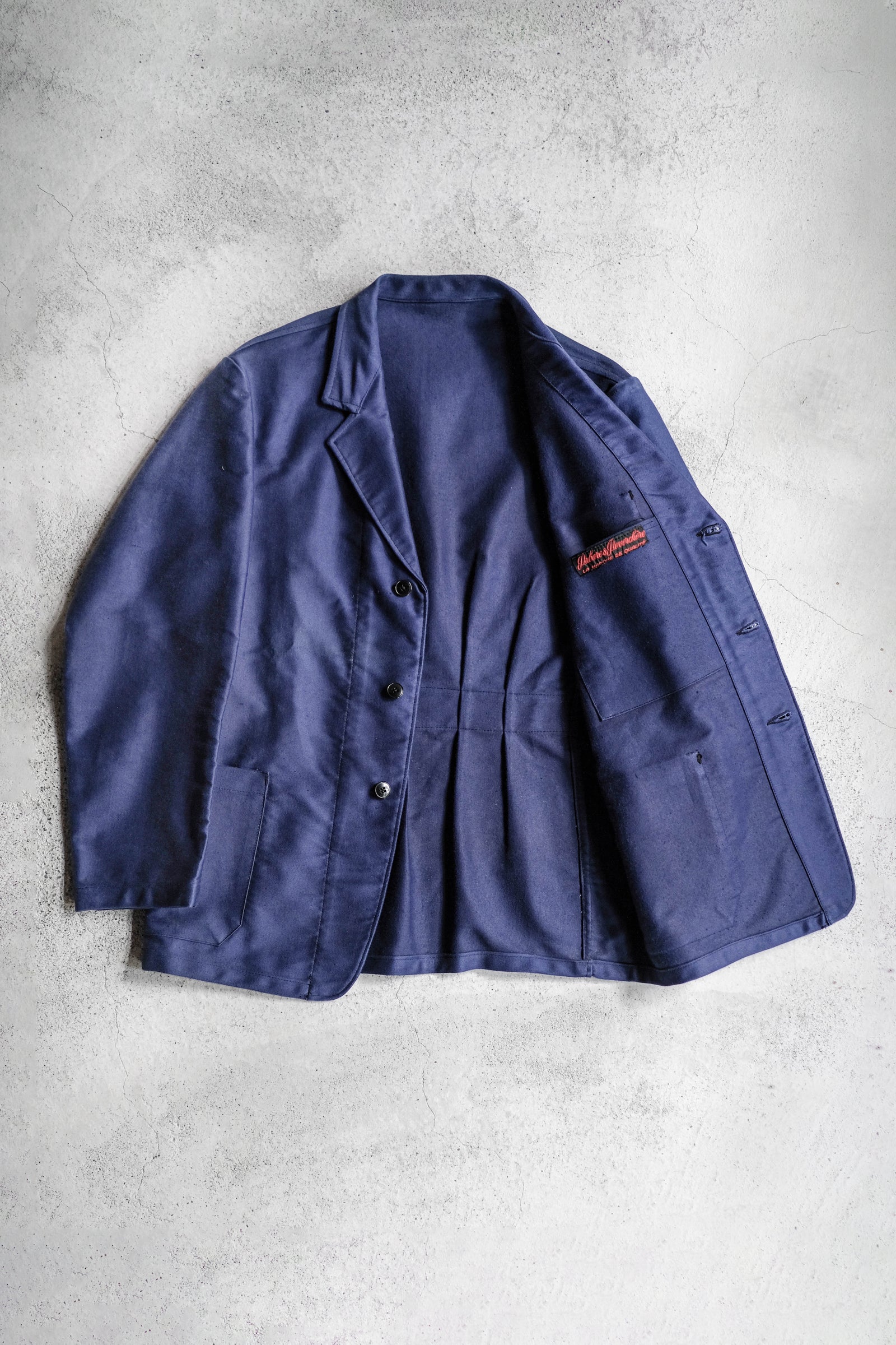 1950's French Moleskin Indigo Blazer Collar Work Jacket / 法國藍染西領工作外套
