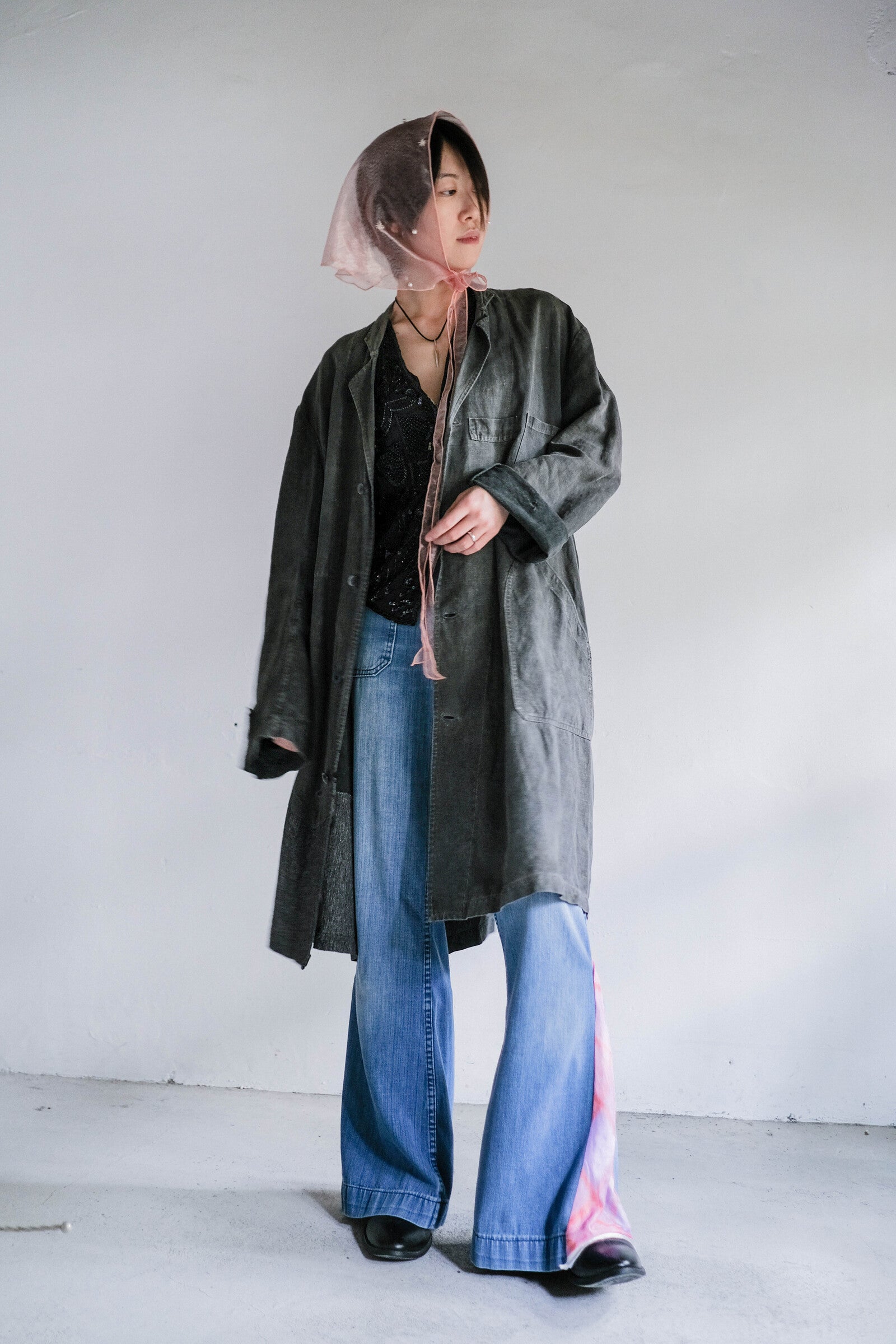 1930's "Le Trotting" French Black Dyed Maquignon Linen Coat / 法國墨黑染麻質馬商大衣