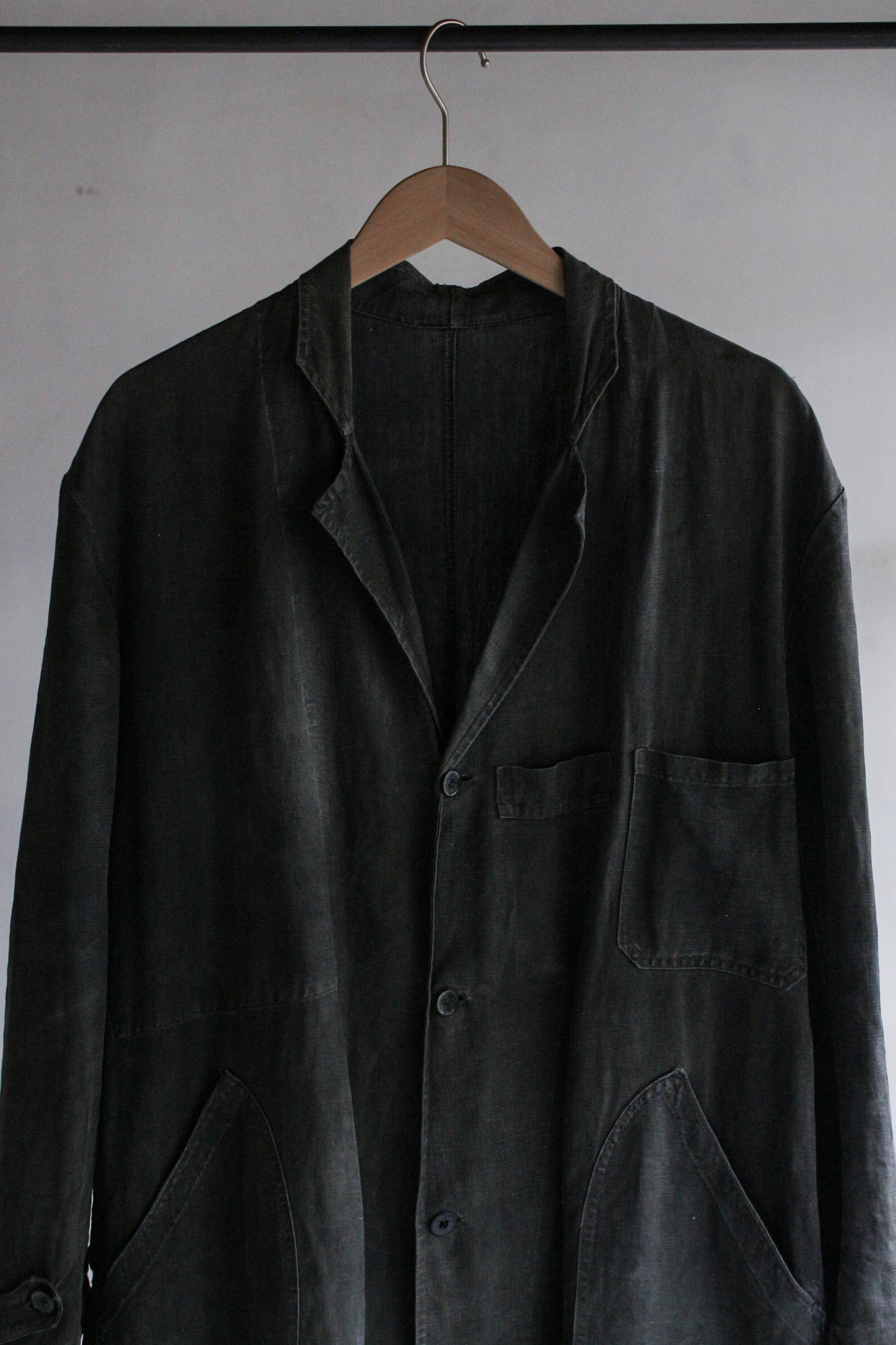 1930's "Le Trotting" French Black Dyed Maquignon Linen Coat / 法國墨黑染麻質馬商大衣
