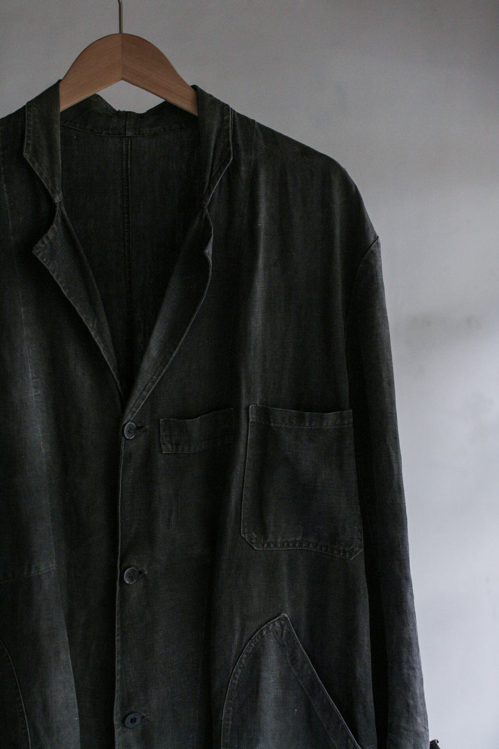 1930's "Le Trotting" French Black Dyed Maquignon Linen Coat / 法國墨黑染麻質馬商大衣