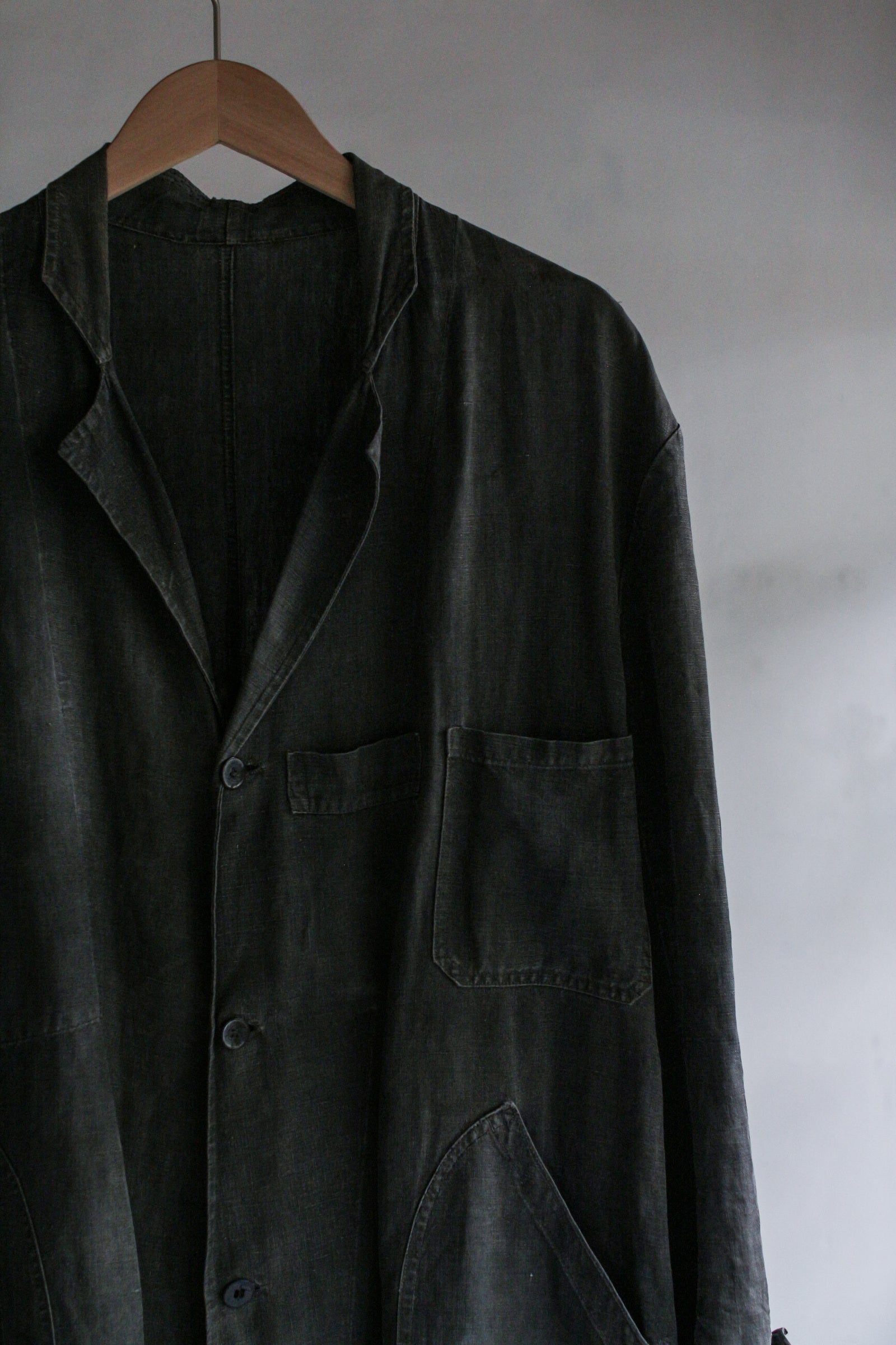 1930's "Le Trotting" French Black Dyed Maquignon Linen Coat / 法國墨黑染麻質馬商大衣