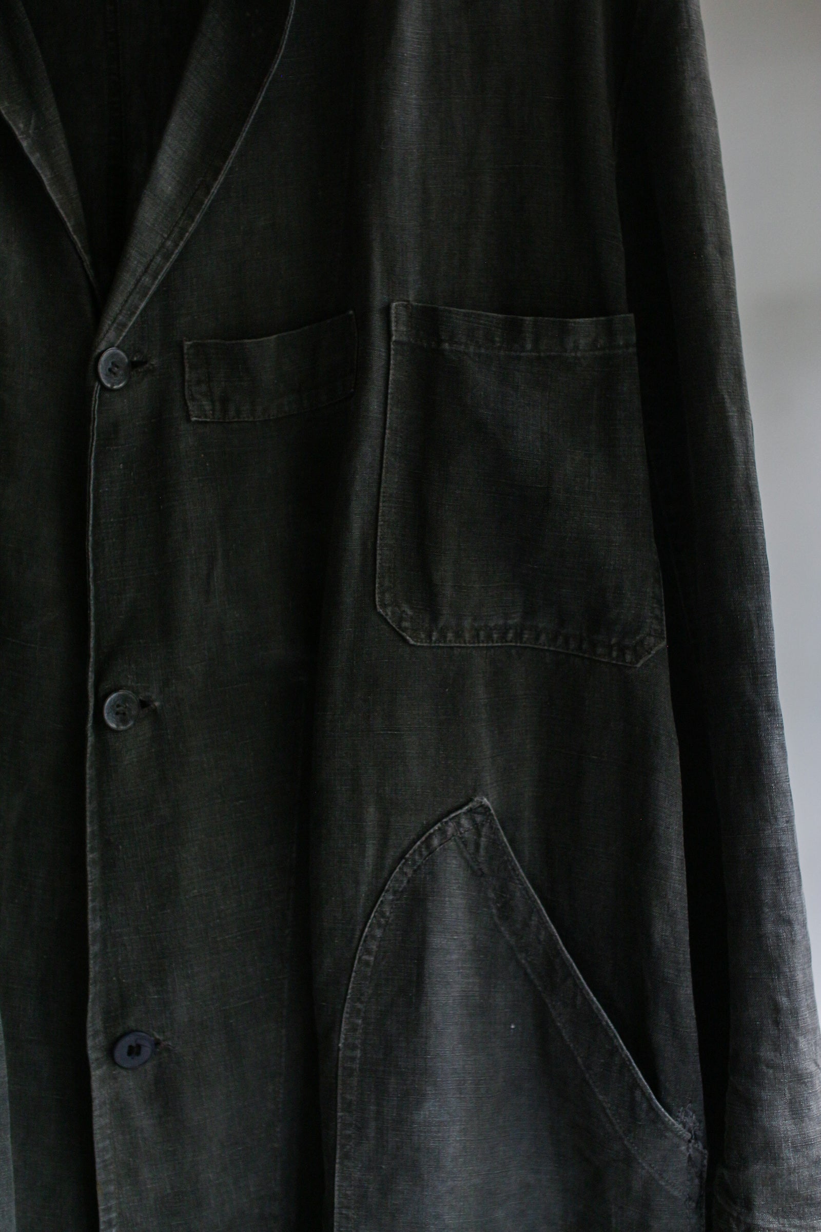 1930's "Le Trotting" French Black Dyed Maquignon Linen Coat / 法國墨黑染麻質馬商大衣