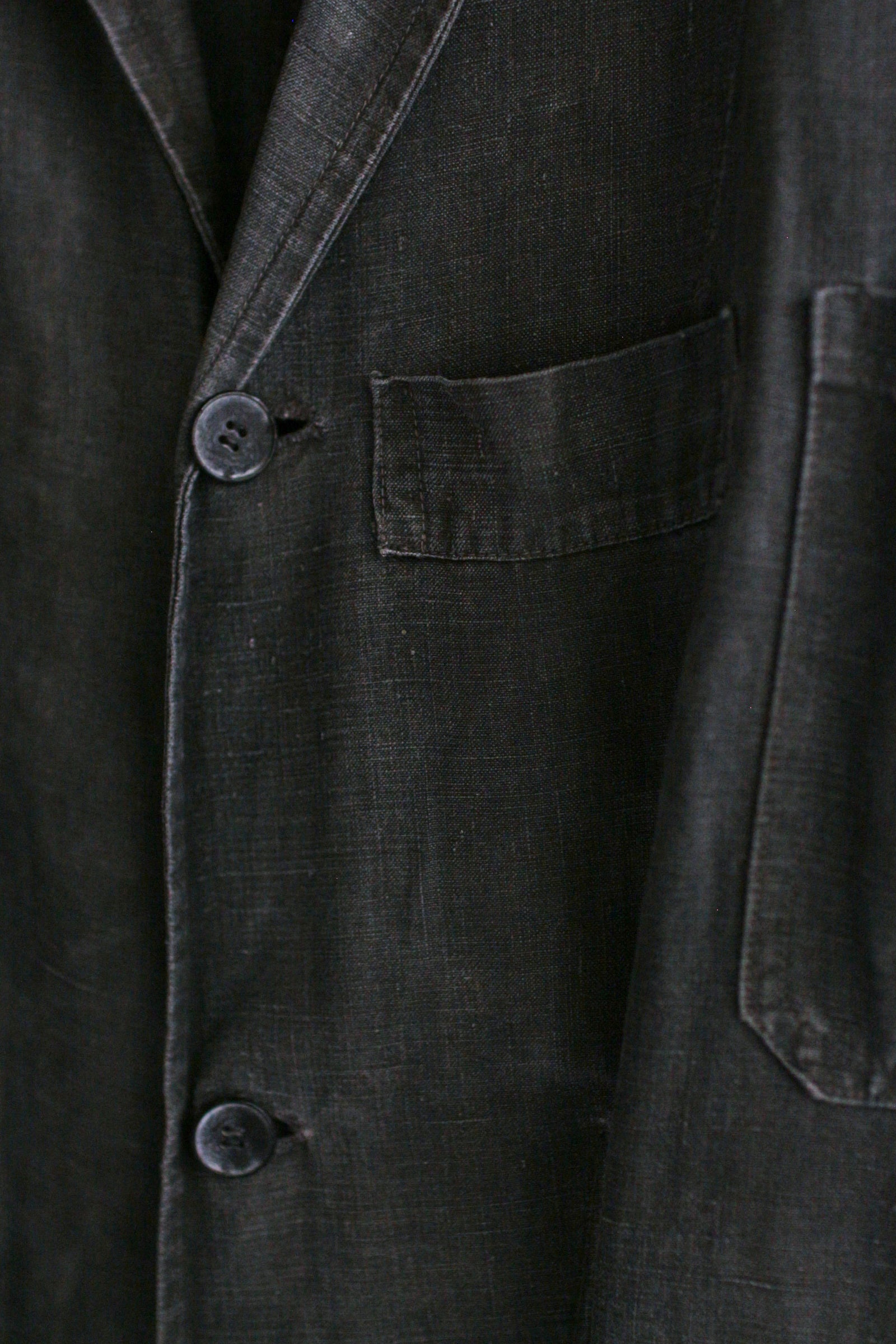 1930's "Le Trotting" French Black Dyed Maquignon Linen Coat / 法國墨黑染麻質馬商大衣