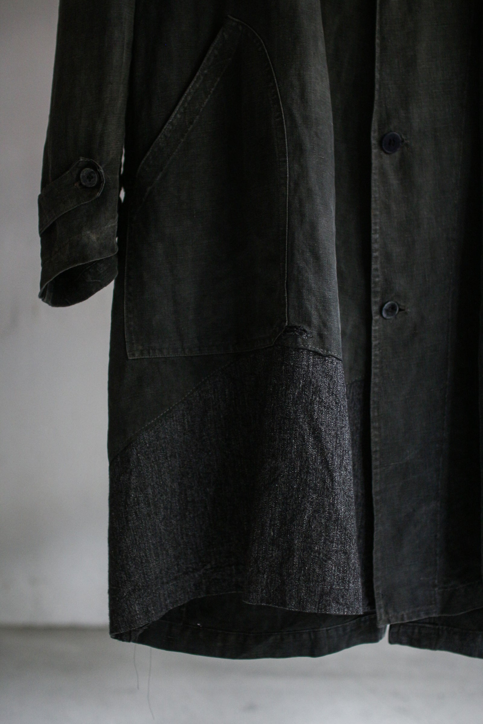 1930's "Le Trotting" French Black Dyed Maquignon Linen Coat / 法國墨黑染麻質馬商大衣