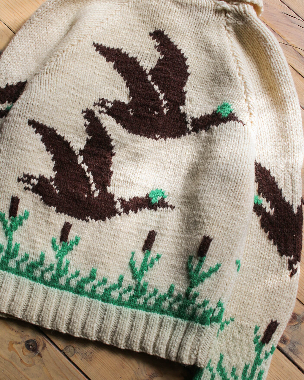 1960's Hand Knit Cowichan Mallard Duck Sweater / 古著手織綠頭鴨考津毛衣