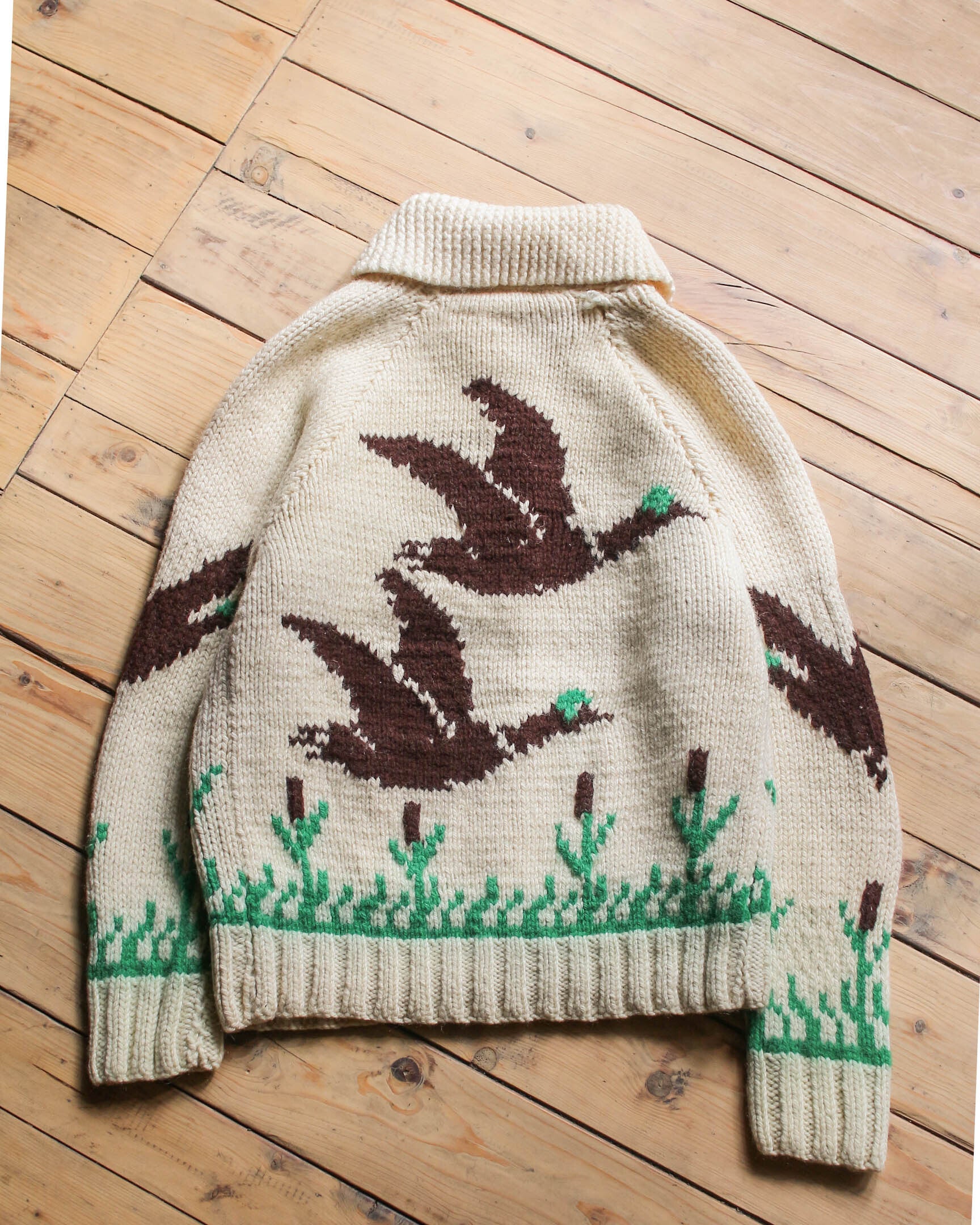 1960's Hand Knit Cowichan Mallard Duck Sweater / 古著手織綠頭鴨考津毛衣