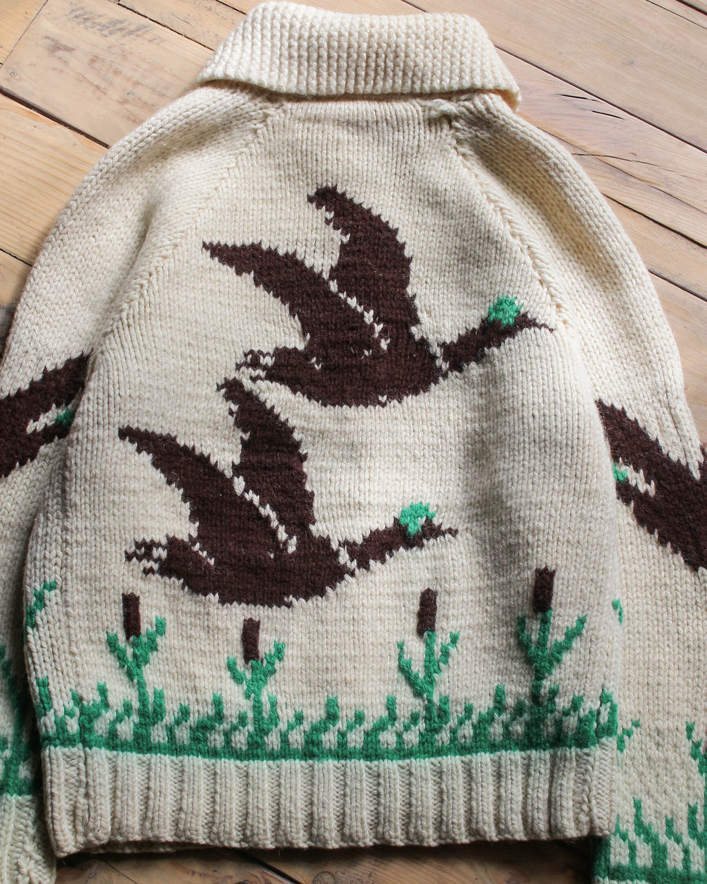 1960's Hand Knit Cowichan Mallard Duck Sweater / 古著手織綠頭鴨考津毛衣