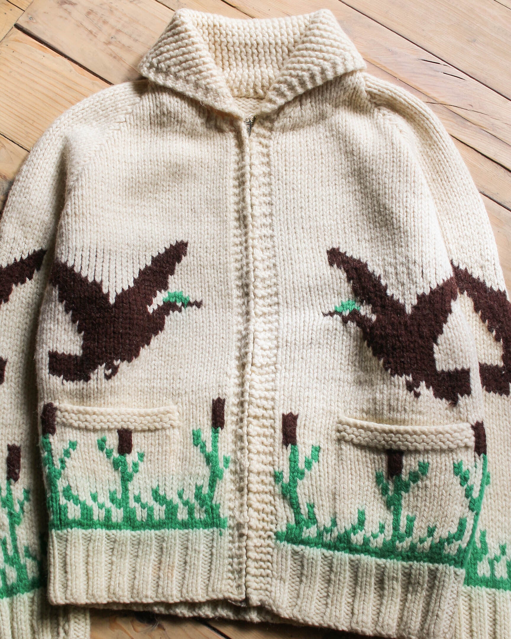 1960's Hand Knit Cowichan Mallard Duck Sweater / 古著手織綠頭鴨考津毛衣