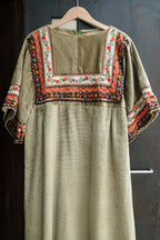 1970's Swiss Velvet Dress / 柳茶色瑞士絨感洋裝
