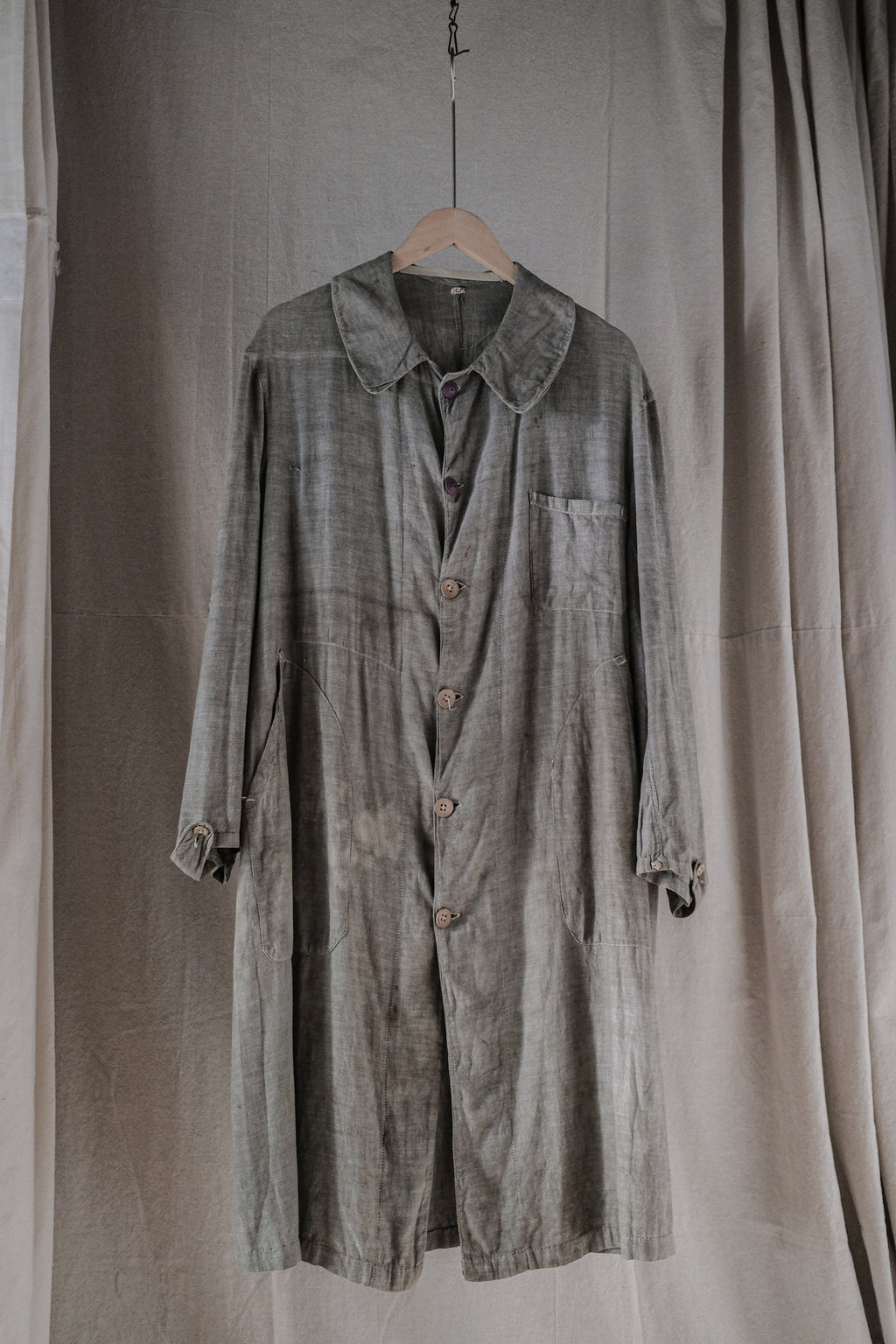 1930's France Chambray Round Collar Work Coat / 1930's 法國青年布圓領工作大衣
