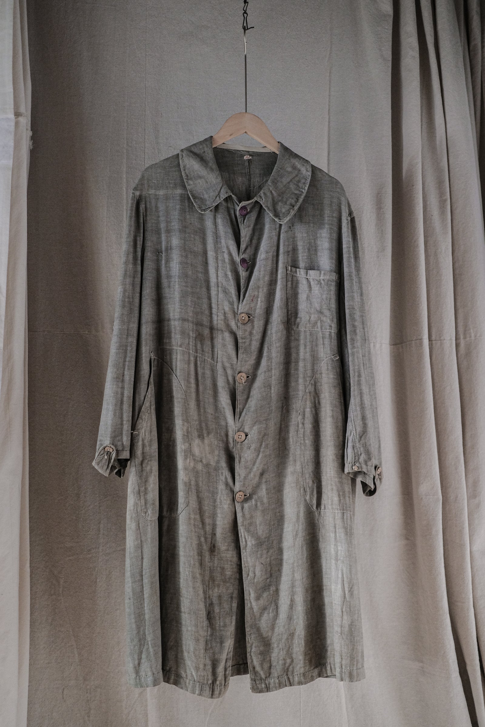 1930's France Chambray Round Collar Work Coat / 1930's 法國青年布圓領工作大衣