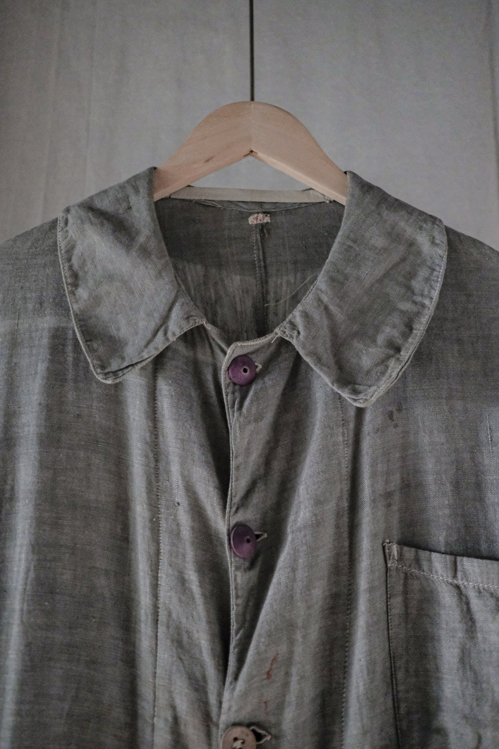 1930's France Chambray Round Collar Work Coat / 1930's 法國青年布圓領工作大衣