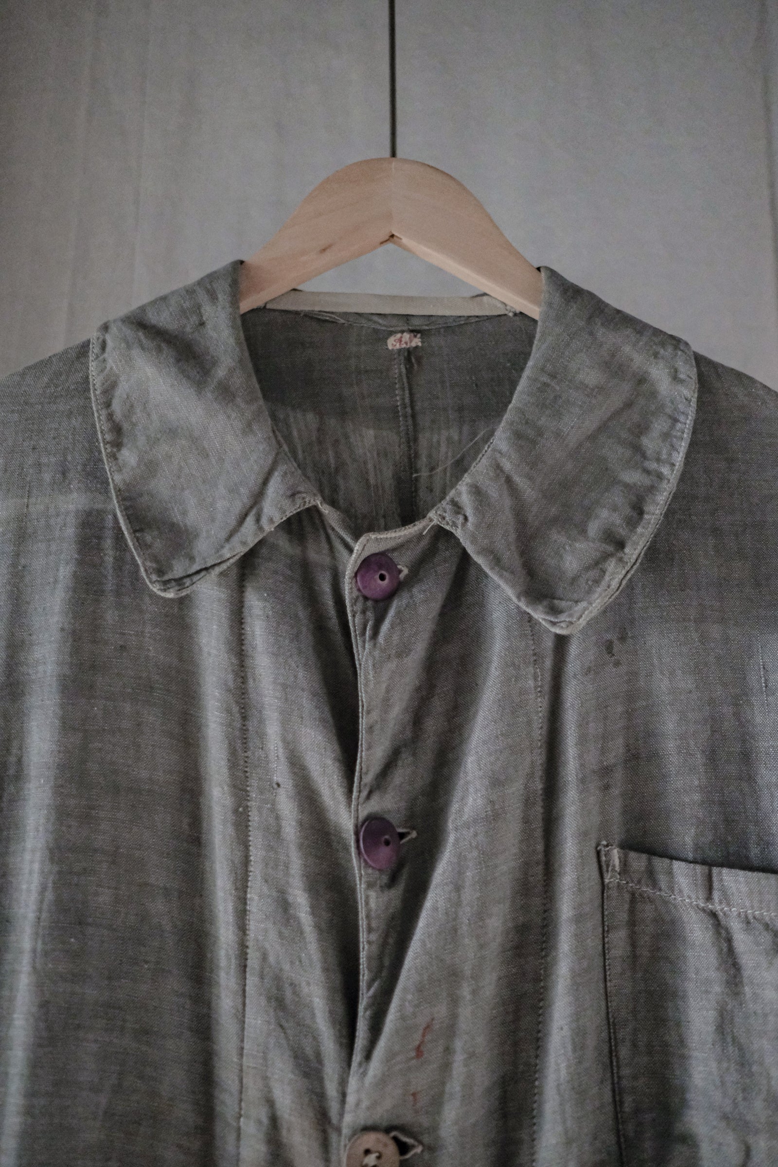 1930's France Chambray Round Collar Work Coat / 1930's 法國青年布圓領工作大衣